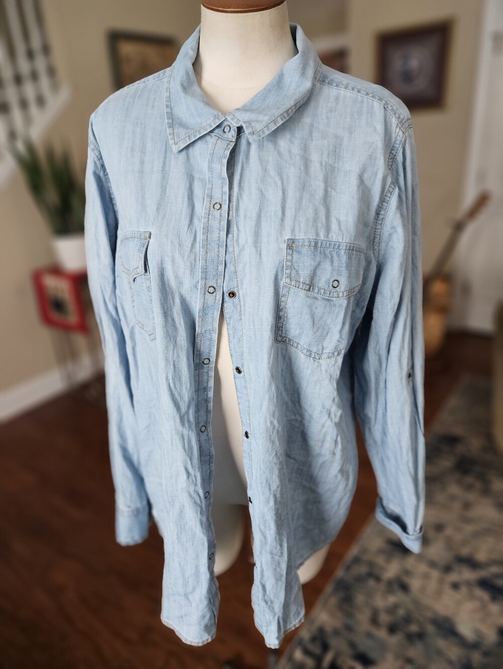 Arizona Jeans Snap Button Lightweight Denim Shirt XXL